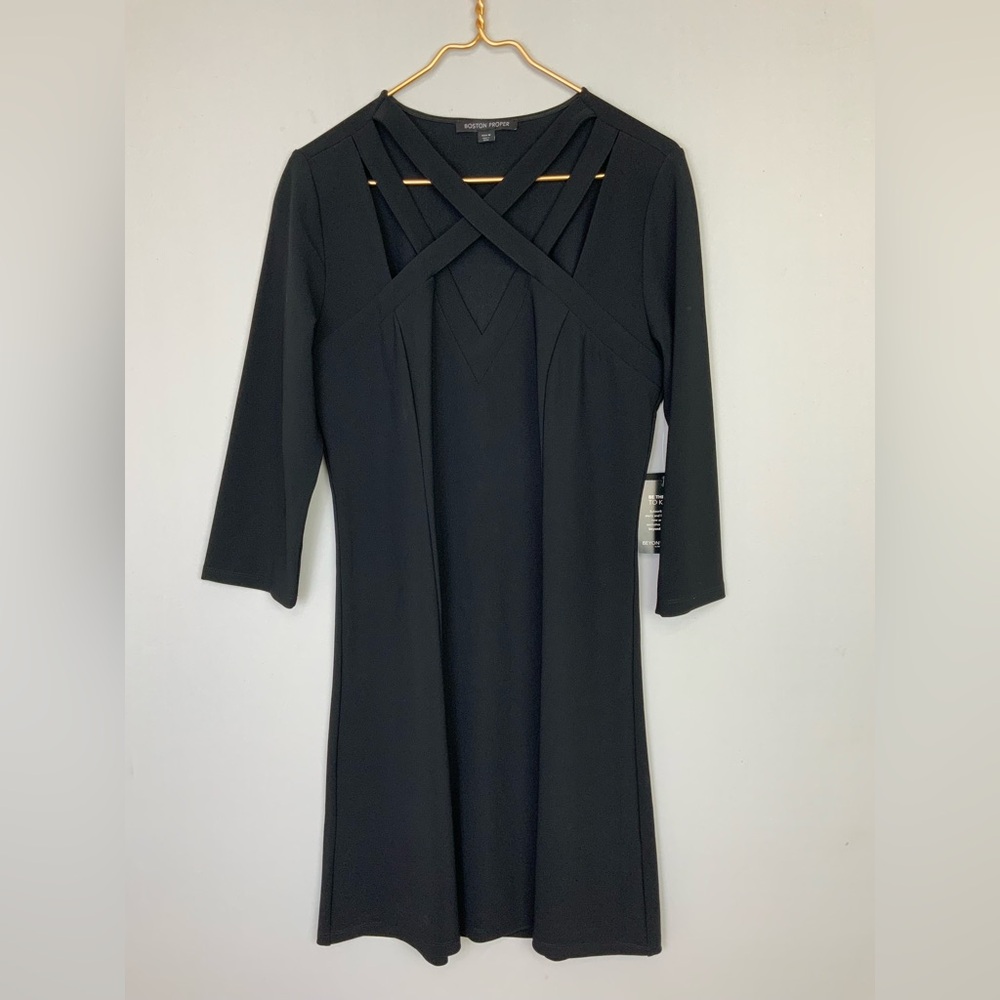 NWT Boston Proper Sz Medium Black Strappy Beyond Travel Collection Shift Dress